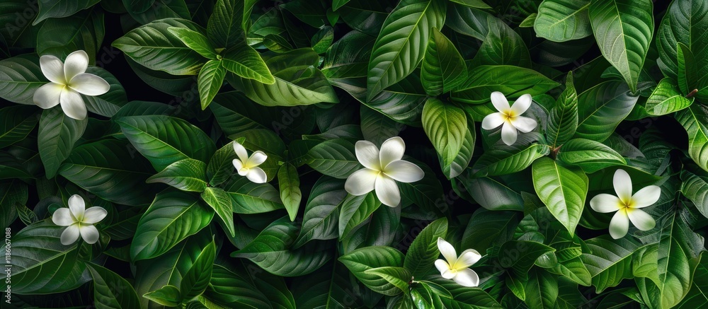 Poster plant featuring white flowers and green foliage. with copy space image. place for adding text or des