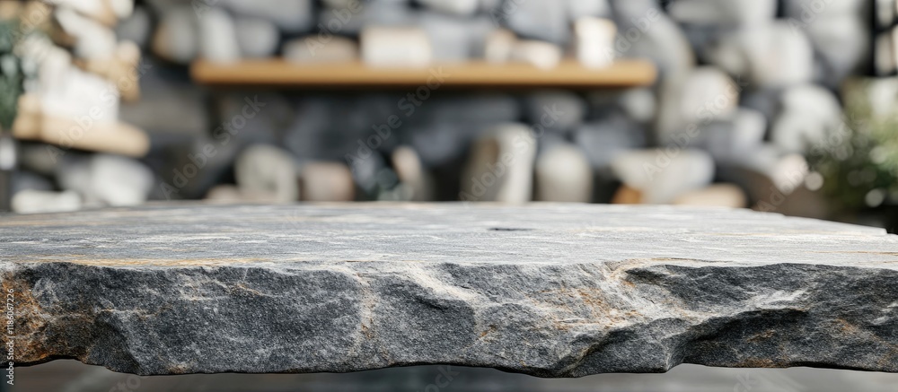Aufkleber Slabs of stone with a blurred background Top view of the stone for graphic display interior design or to showcase your product. with copy space image. Place for adding text or design
