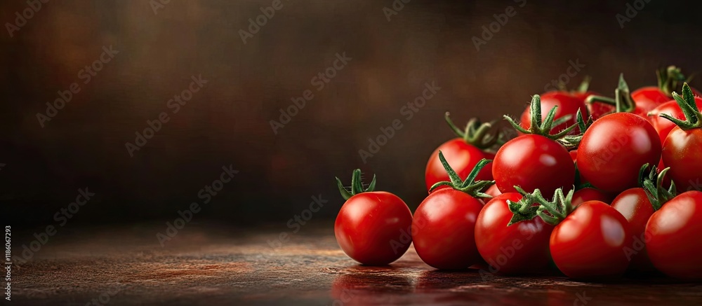 Fototapete Organically grown cherry tomatoes. with copy space image. Place for adding text or design