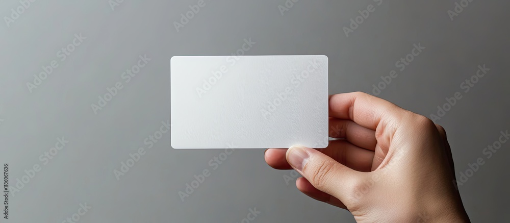Leinwandbilder Hand holding a blank or white card mockup with rounded corners Business branding Card template for a web banner. with copy space image. Place for adding text or design