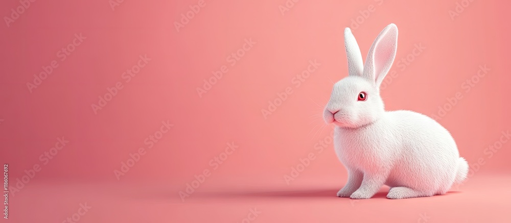 Aufkleber banner featuring a white rabbit pattern as a symbol for easter set against a pink background. with c