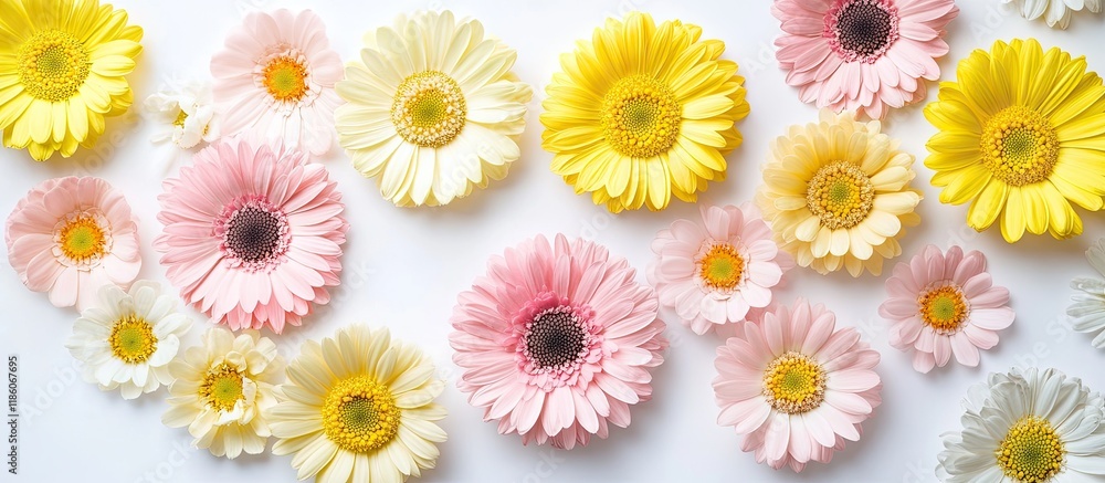 Aufkleber delicate yellow and pink flowers of spring and summer on a light backdrop concept of nature and mini