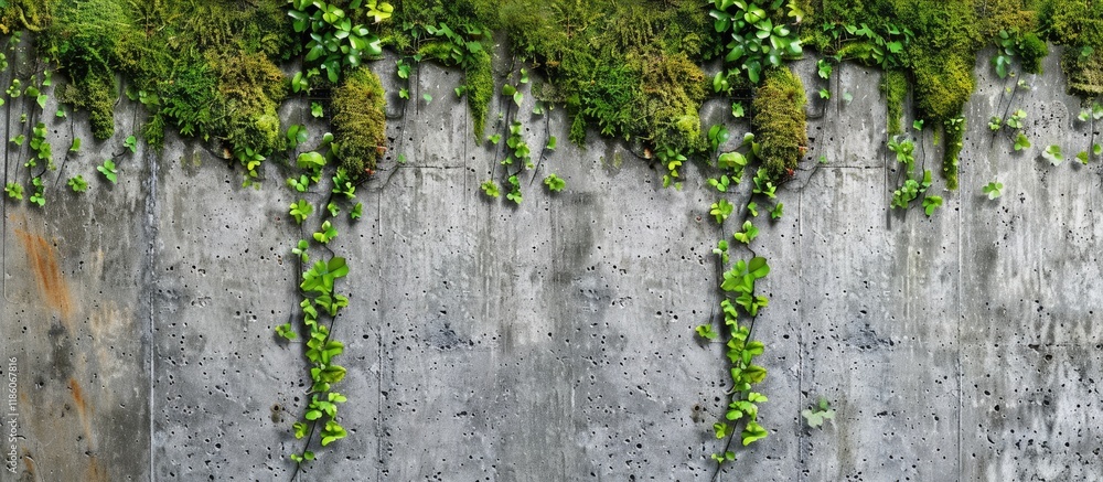 Poster Natural Contrast Observing Harmony Between Concrete and Moss textured mossy concrete wall. with copy space image. Place for adding text or design