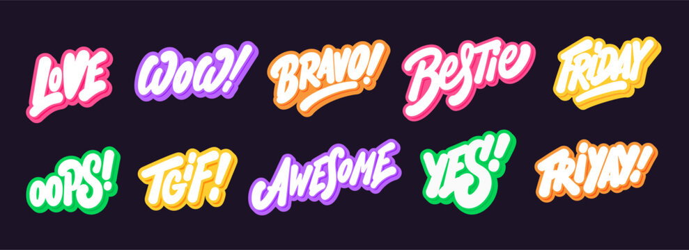 Set of Colorful Handwritten Sticker Text Designs