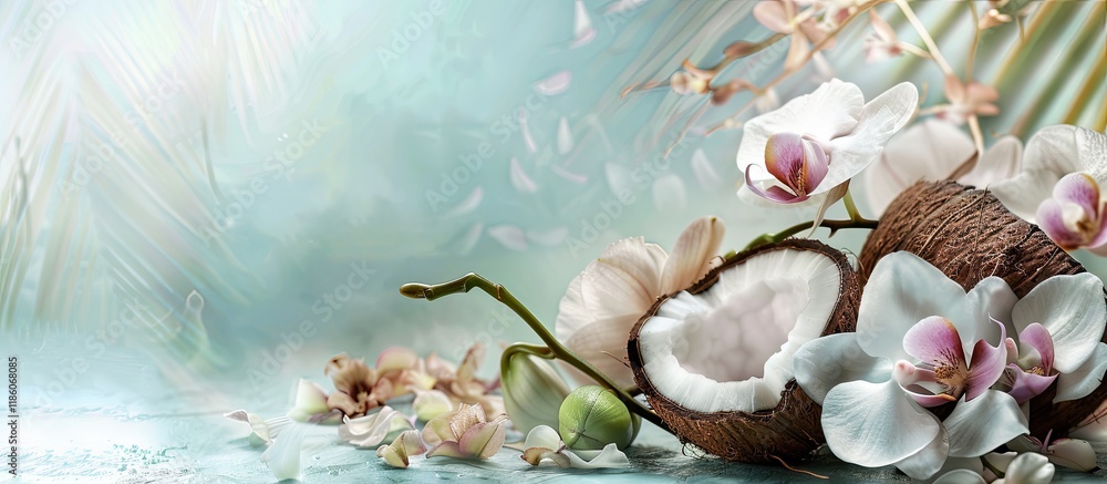 Aufkleber coconut and orchid spa. with copy space image. place for adding text or design