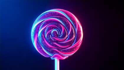 colorful glowing  neon lollipop , dark background