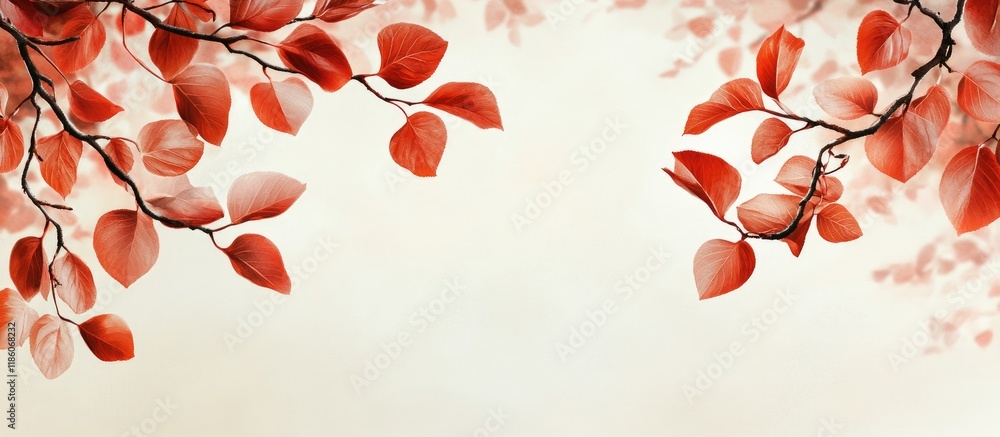 Poster red leaves on the branches backdrop. with copy space image. place for adding text or design
