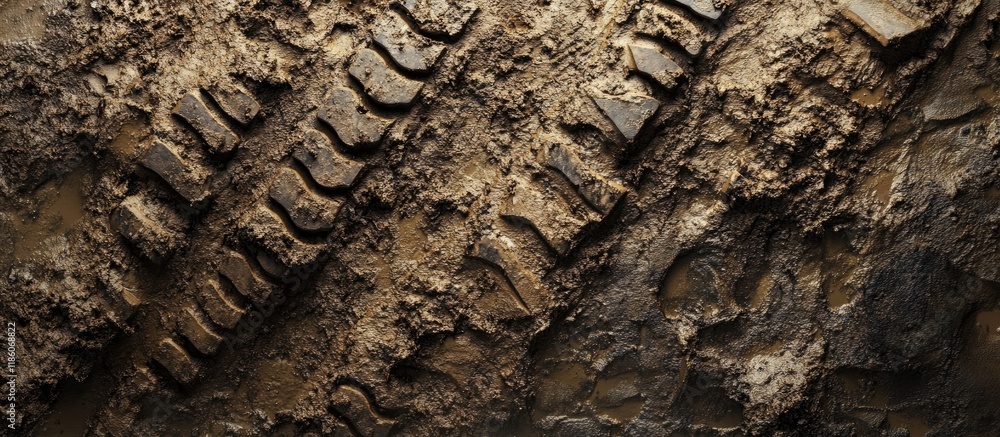 Poster truck tire track in the mud. with copy space image. Place for adding text or design