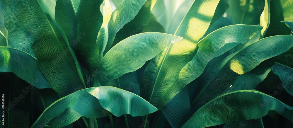 Aufkleber small banana leaf distinctive banana plant tiny banana in a tropical garden. with copy space image. 