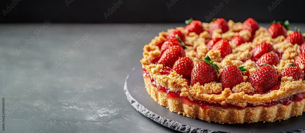 Leinwandbilder tasty summer dessert strawberry pie with crumble delightful holiday cake topped with strawberries on
