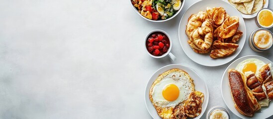 Continental breakfast viewed from above. with copy space image. Place for adding text or design
