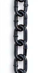 Obraz premium A photostock of bold black metal chains with visible texture, arranged symmetrically, isolated on a clean white background, strong and industrial, High Quality