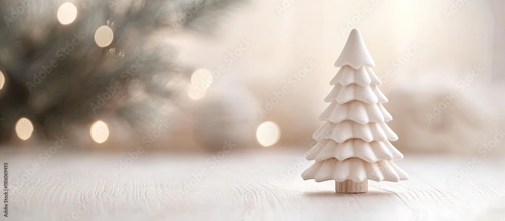 Leinwandbilder white wooden toy of a christmas tree on a light background winter greeting card. with copy space ima