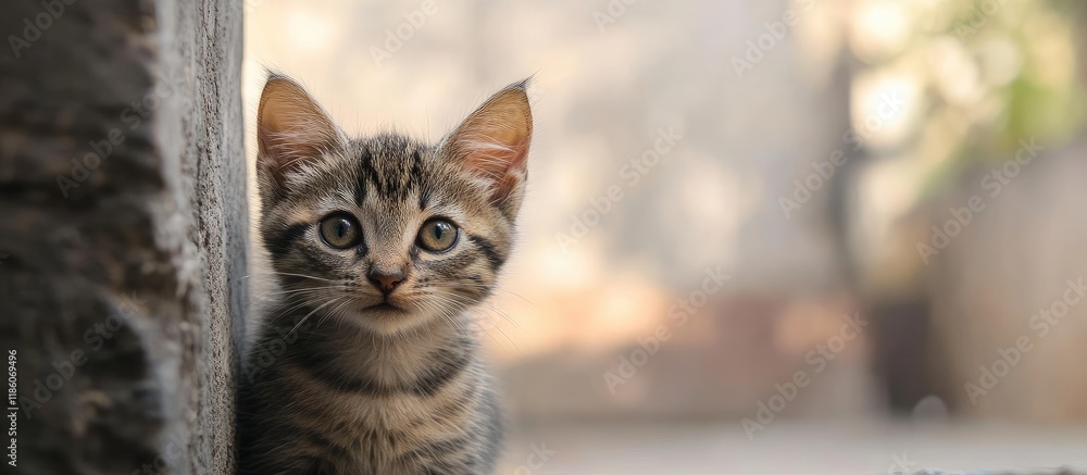 Poster A homeless kitten gazes into the frame. with copy space image. Place for adding text or design