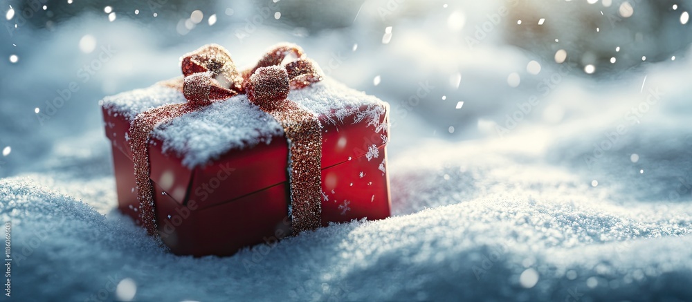 Leinwandbilder a present in the snow. with copy space image. place for adding text or design