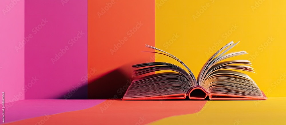 Aufkleber open book and hardback books on a vibrant colorful background back to school copy space for text
