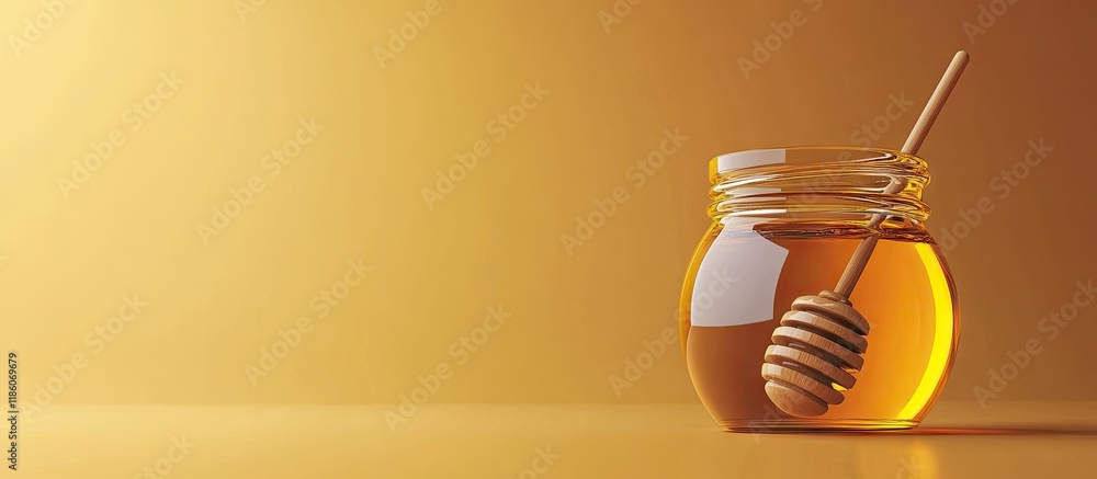 Fototapete honey jar with honey dipper. with copy space image. place for adding text or design