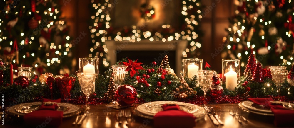 Poster Christmas table backdrop. with copy space image. Place for adding text or design