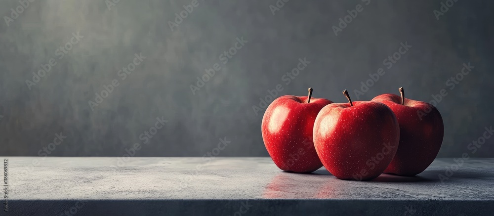 Poster apples atop the table. with copy space image. place for adding text or design