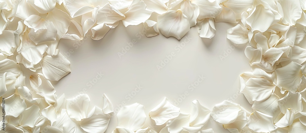 Poster blank white space framed by white petals creating a romantic backdrop with room for text. with copy 