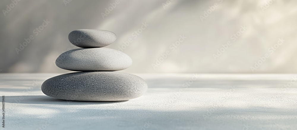 Poster Gray spa stones on a light backdrop. with copy space image. Place for adding text or design