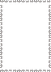 Frame of cute safari animals African elephant. Wildlife animal on white background border