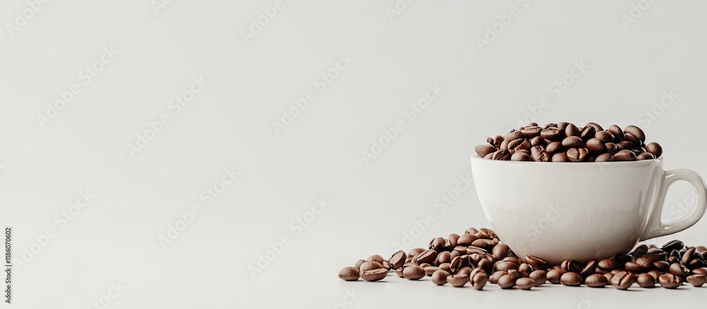 Leinwandbilder Coffee beans in a coffee cup set against a white background. with copy space image. Place for adding text or design