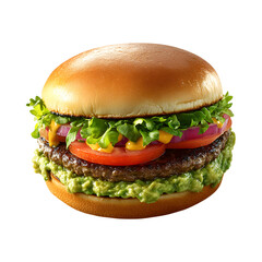Guacamole Burger with Lettuce Isolated on Transparent Background