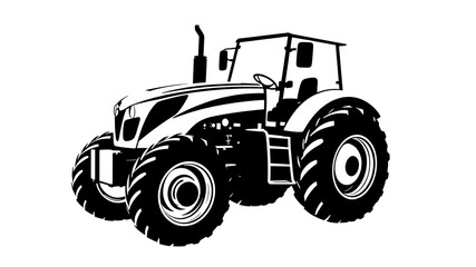 Obraz premium Farm tractor, black and white silhouette logo design isolated on a white background. Generative AI