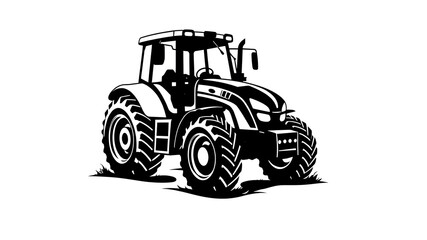 Obraz premium Farm tractor, black and white silhouette logo design isolated on a white background. Generative AI