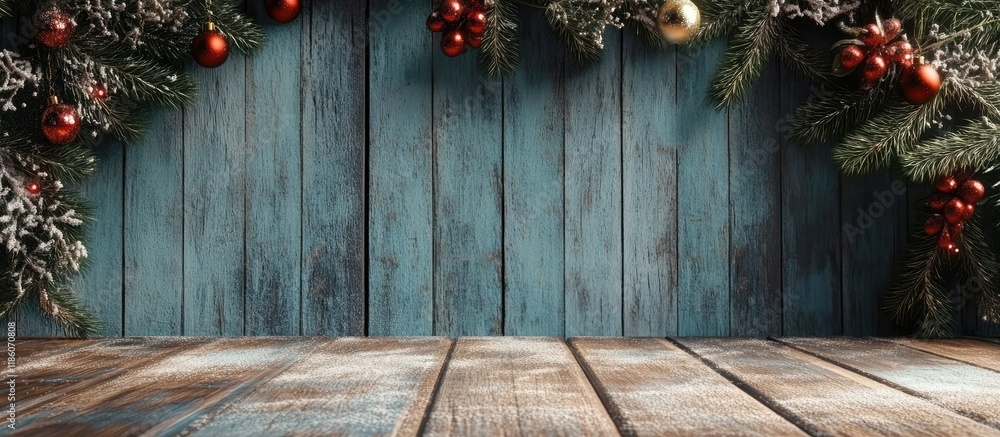 Poster christmas backdrop on wooden panels. with copy space image. place for adding text or design