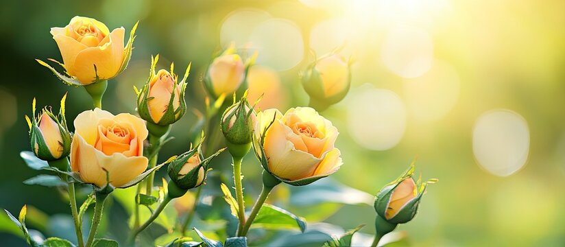 Numerous yellow rose buds in the garden Flowers for a nature themed wedding. with copy space image. Place for adding text or design - Powered by Adobe