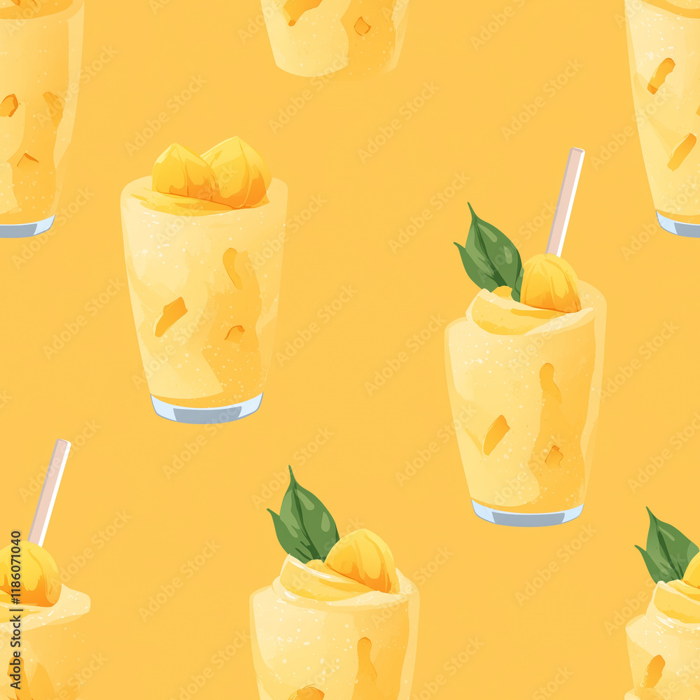 Canvas Prints Mango Lassi Sorbet flat illustration, Mango Lassi Sorbet repetitive pattern