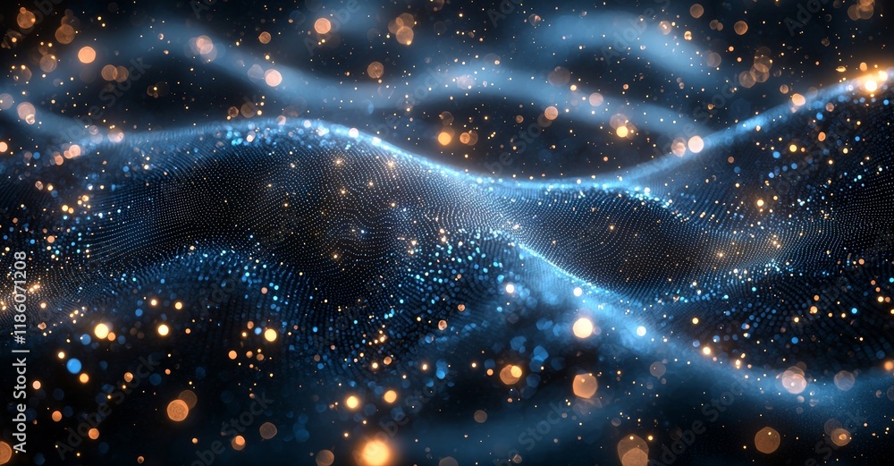 Poster intense background animation features particles and circles in motion. motion graphics are rendered 
