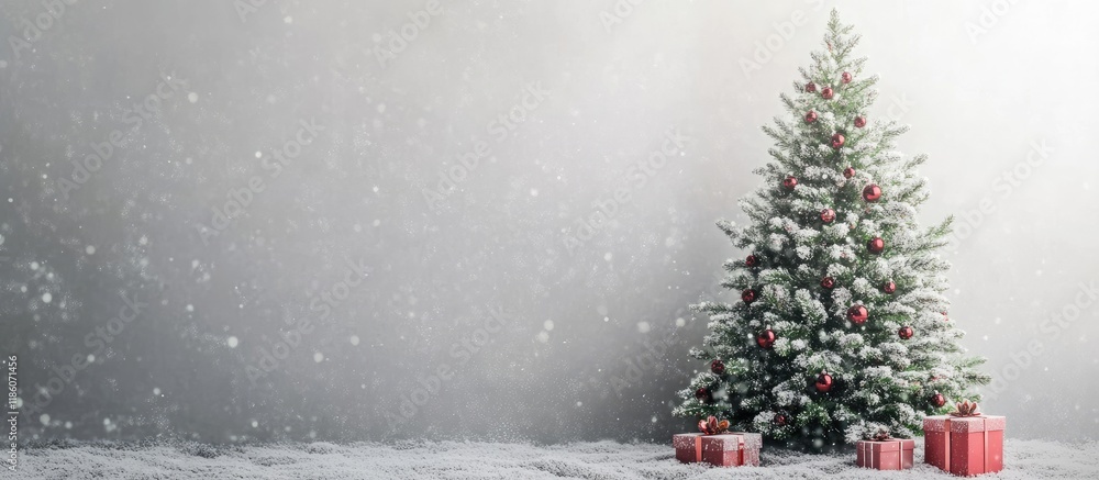 Poster Christmas tree set against a gray background for a postcard. with copy space image. Place for adding text or design