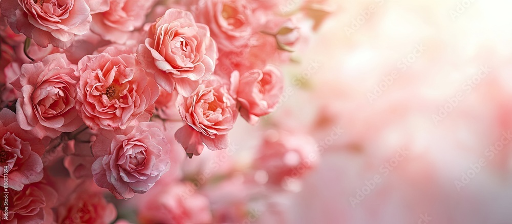 Poster rosy pink blooms. with copy space image. place for adding text or design