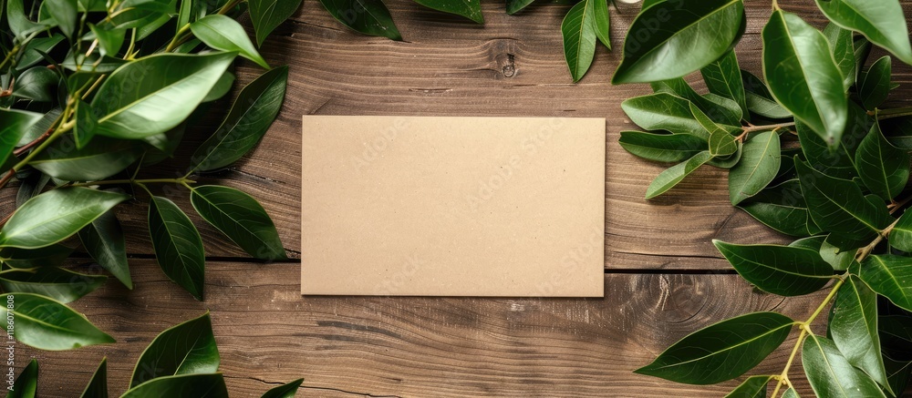 Leinwandbilder innovative arrangement of laurel leaves alongside a note card flat lay nature theme. with copy space