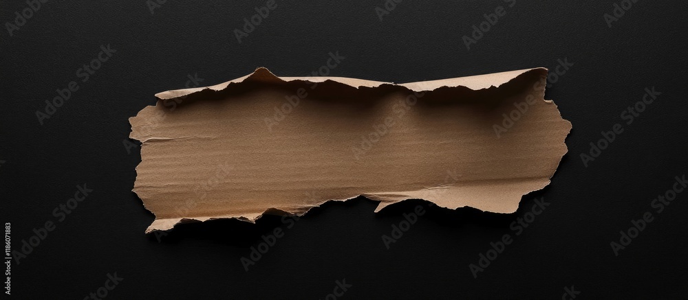 Poster Torn cardboard paper fragment on a black background. with copy space image. Place for adding text or design