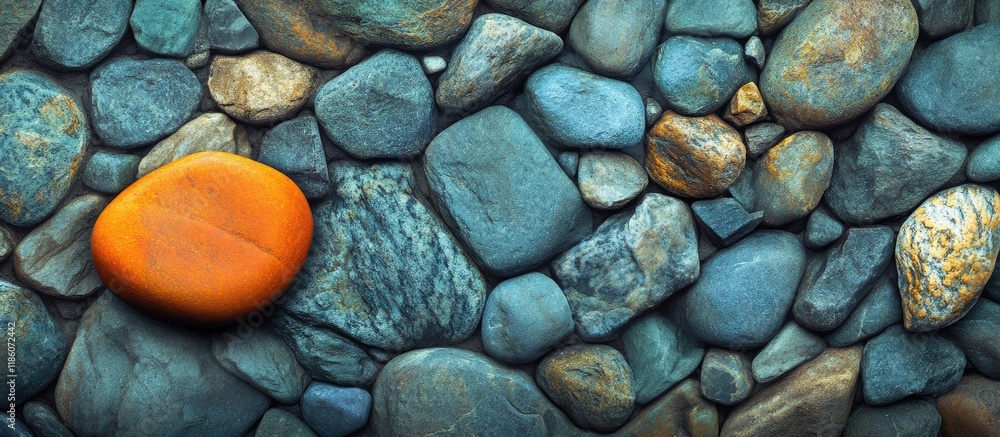 Aufkleber orange cobble placed on a pebble natural gradient transitions from green to yellow to orange copy sp