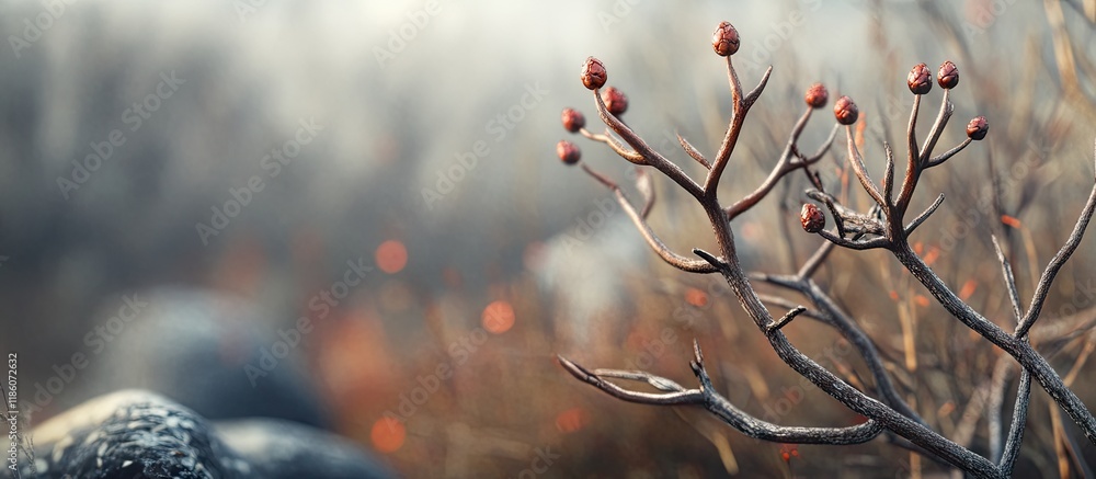 Poster buds of a whitetail natural landscape. with copy space image. place for adding text or design