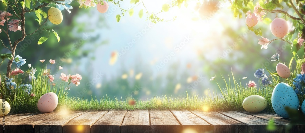 Fototapete Easter backdrop with available space for your decoration. with copy space image. Place for adding text or design