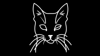 Minimalist Cat Outline Design in White on Black Background