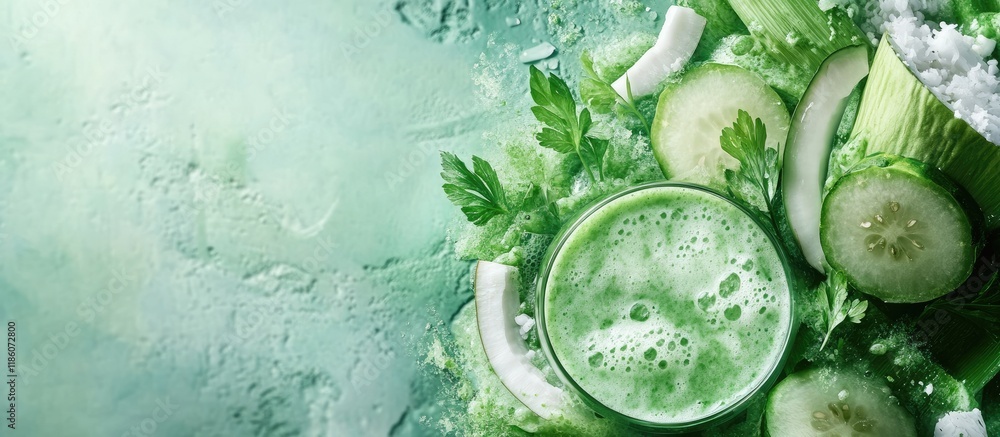 Fototapete green smoothie with celeriac and coconut milk. with copy space image. place for adding text or desig
