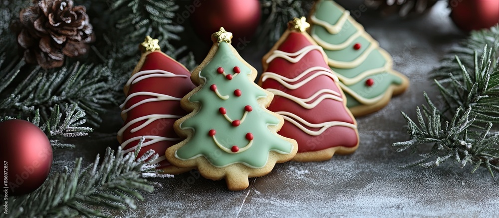 Poster Handcrafted cookies for Christmas and New Year. with copy space image. Place for adding text or design