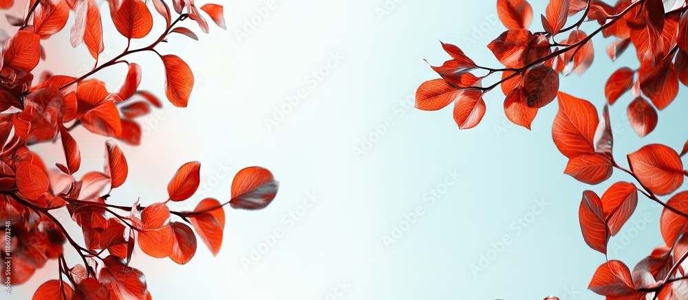 Poster red leaves on the branches backdrop. with copy space image. place for adding text or design