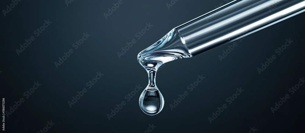 Poster scientific background close up of a drop from a pipette falling into a tube copyspace