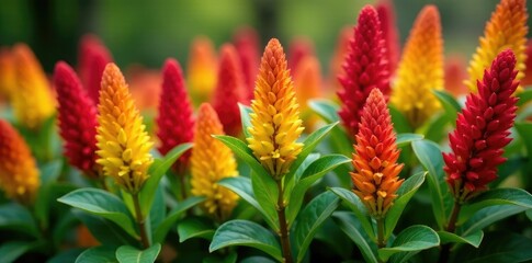 Celosia pinnate red yellow foliage autumn leaves, greenery, leaves