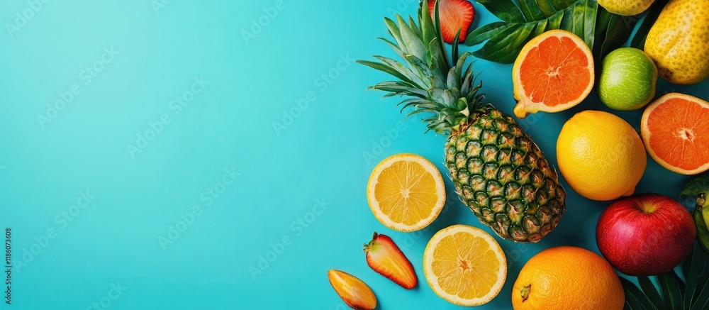 Poster tropical fruit top view. with copy space image. place for adding text or design
