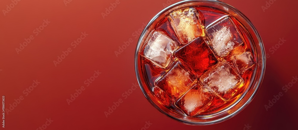 Aufkleber americano cocktail consisting of red vermouth bitters soda water and ice cubes presented from a top 