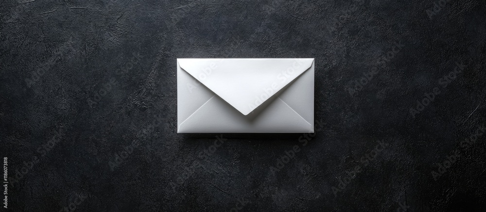 Poster a sharp white envelope positioned on a black background. with copy space image. Place for adding text or design